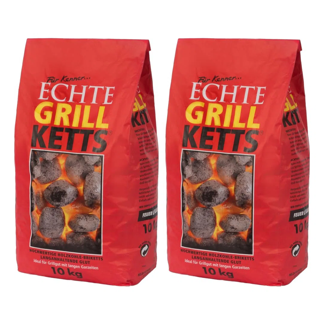 Premium Grillketts Holzkohlewerk Lüneburg - Holzkohlebriketts Grillbriketts, Holzkohle, Grillkohle, Kokos Kohle, Briketts - für Holzkohle-Grill, Smoker, Dutch Oven (20, Kilogramm)