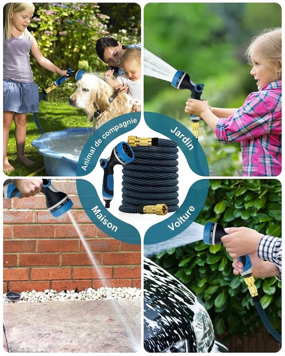 Flexibler Gartenschlauch 30M/100FT, Wasserschlauch 3/4 zoll und 1/2 zoll mit 10-Funktions-Düse, dehnbarer Wasserschlauch für Gartenarbeit, Waschen und Reinigen