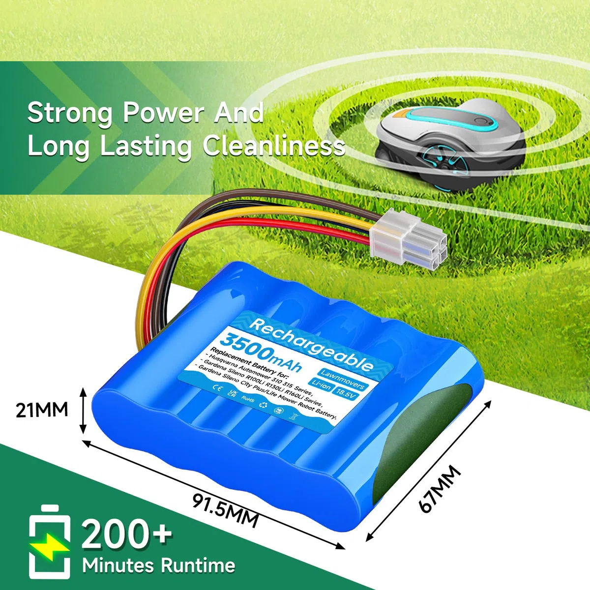18.5V/3500mAh Mähroboter Akku für Husqvarna Automower 310 315 315X(2015-2018), Ersatzakku für Gardena Sileno R100Li/ R130Li/ R160Li,für Gardena Sileno City/Life 250 500(Jahr 2015-2018) 584 82 28-01/02