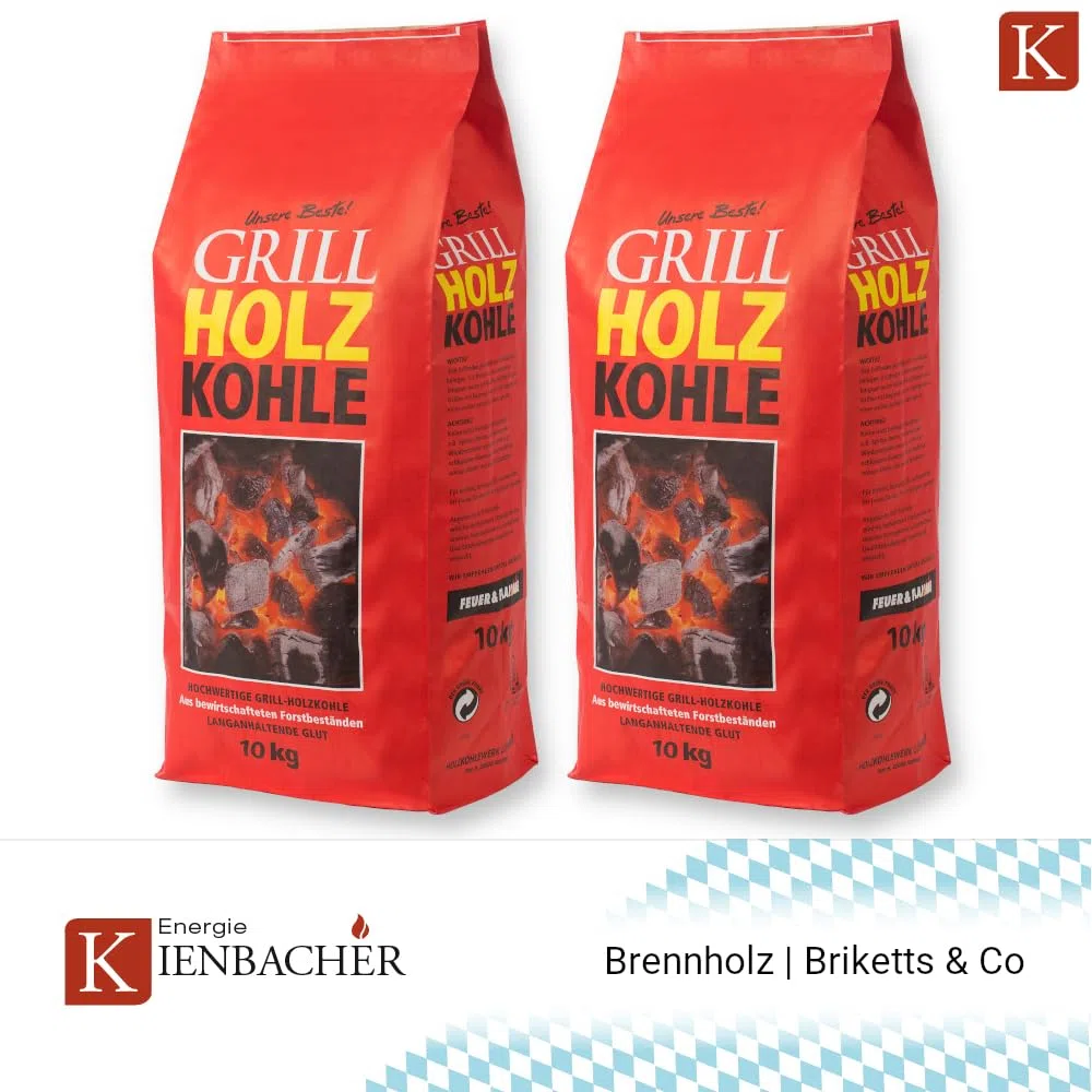 20kg Premium Holzkohle Unsere Beste 100% Made IN Germany Grillkohle Grillbriketts für Kugelgrill Holzkohlegrill Smoker Briketts Grill Kohle