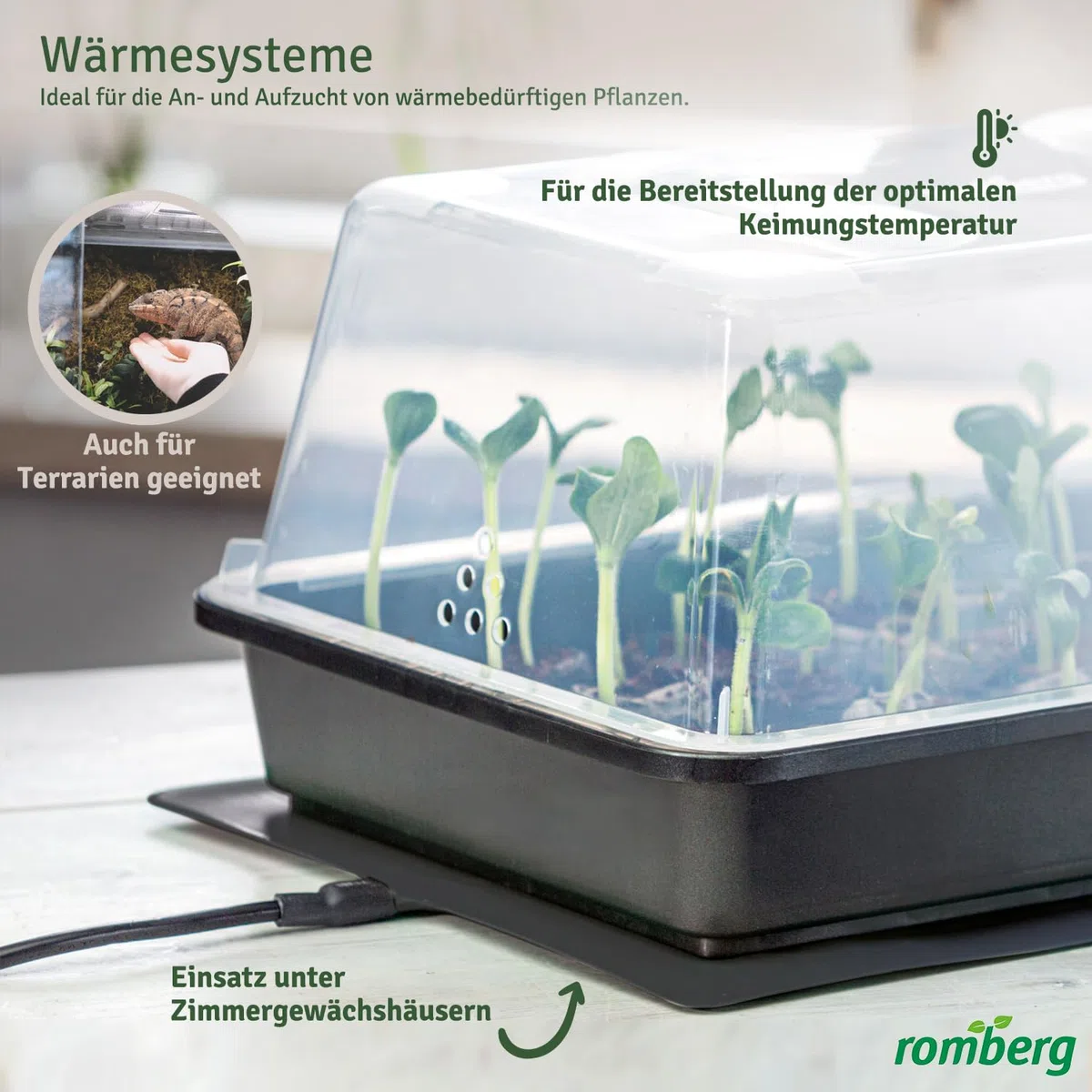 Romberg Heizmatte für Pflanzenanzucht, Größe S (35 × 25 cm), 17,5 W, IP67 wasserdichte Pflanzenheizung für Mini-Gewächshaus & Terrarium, passend Gewächshaus M