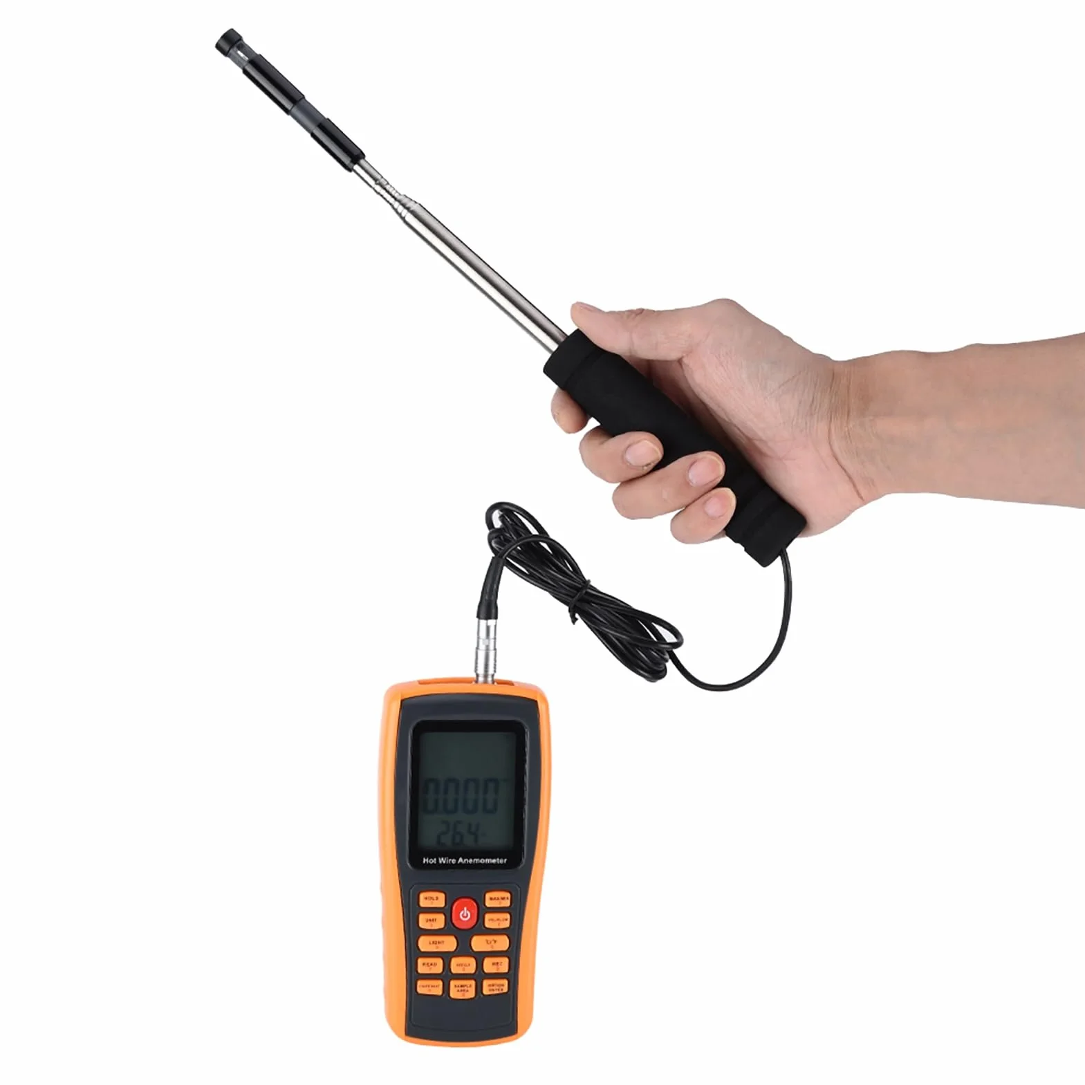 Tragbares Digitales Heißdraht-Anemometer, Windgeschwindigkeits- und Temperaturmessgerät, 500 Datenspeicher, LCD-Hintergrundbeleuchtung