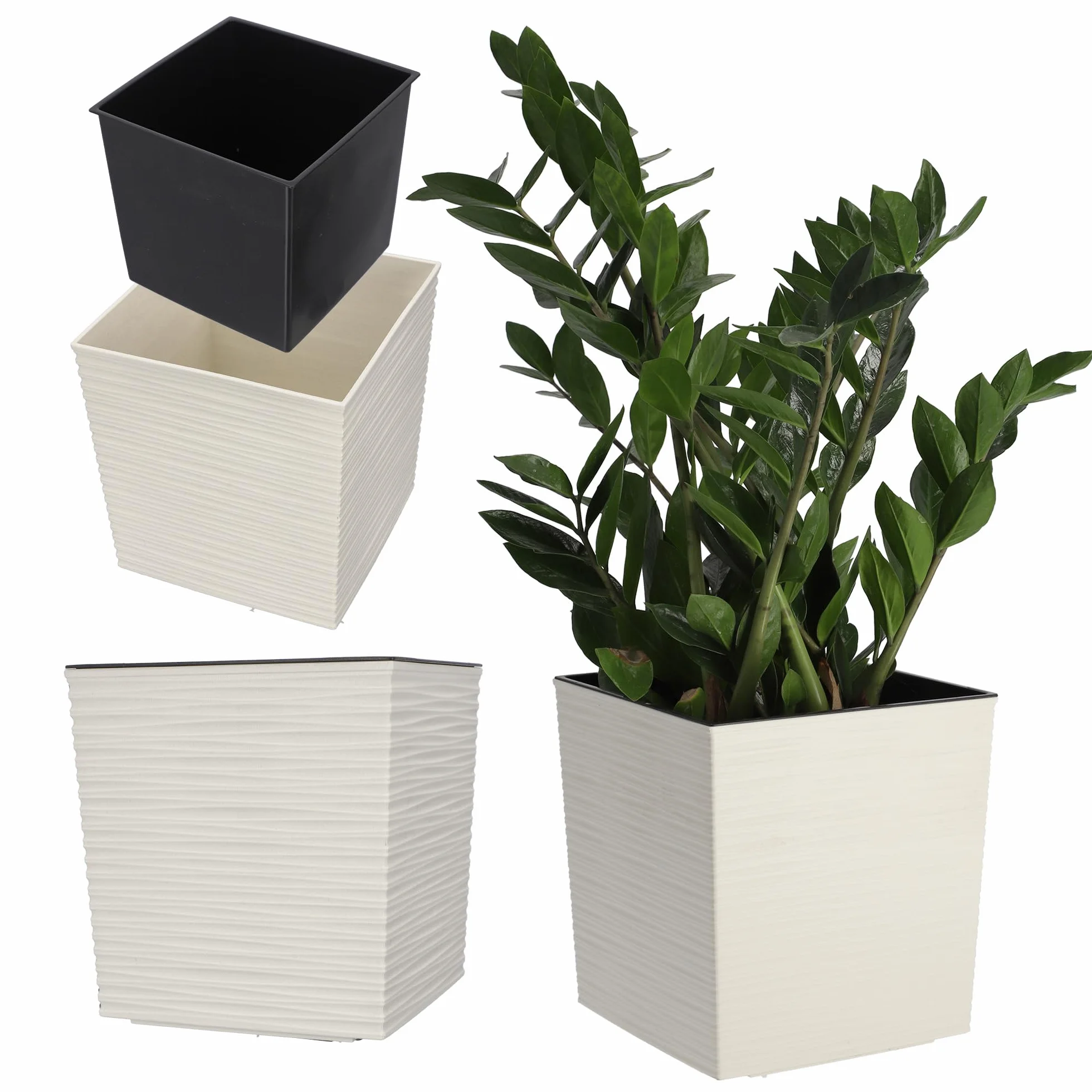 KADAX Blumentopf aus Kunststoff, wetterfester Gartentopf für Balkon, Terrasse, Innenbereich, Leichter Topf mit Einlage, Pflanzentöpf, Blumenkübel (Creme, Höhe: 41,5 cm)