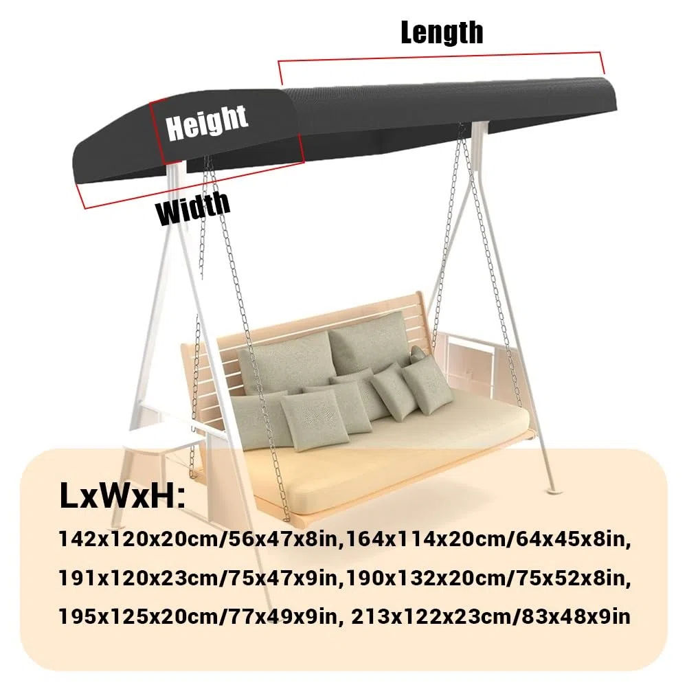 Hollywoodschaukel Dachbezug Wasserdicht-Ersatzdach Für Gartenschaukel 195x125cm Schaukelüberdachung Abdeckung Universal Dachbezug Für Hollywoodschaukel(Beige,191x120x23cm/75x47x9in)