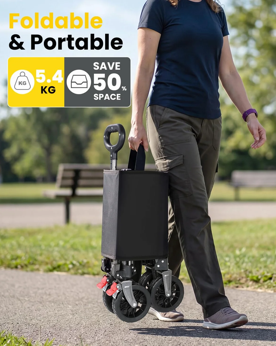 YEAUPE PRO Bollerwagen Faltbar, 70L 80KG Klein Faltbarer Handwagen mit Seitlichem Reißverschluss & Höhenverstellbarem Griff, Gartenwagen für Hunde, Einkaufen, Camping, Transport & Outdoor