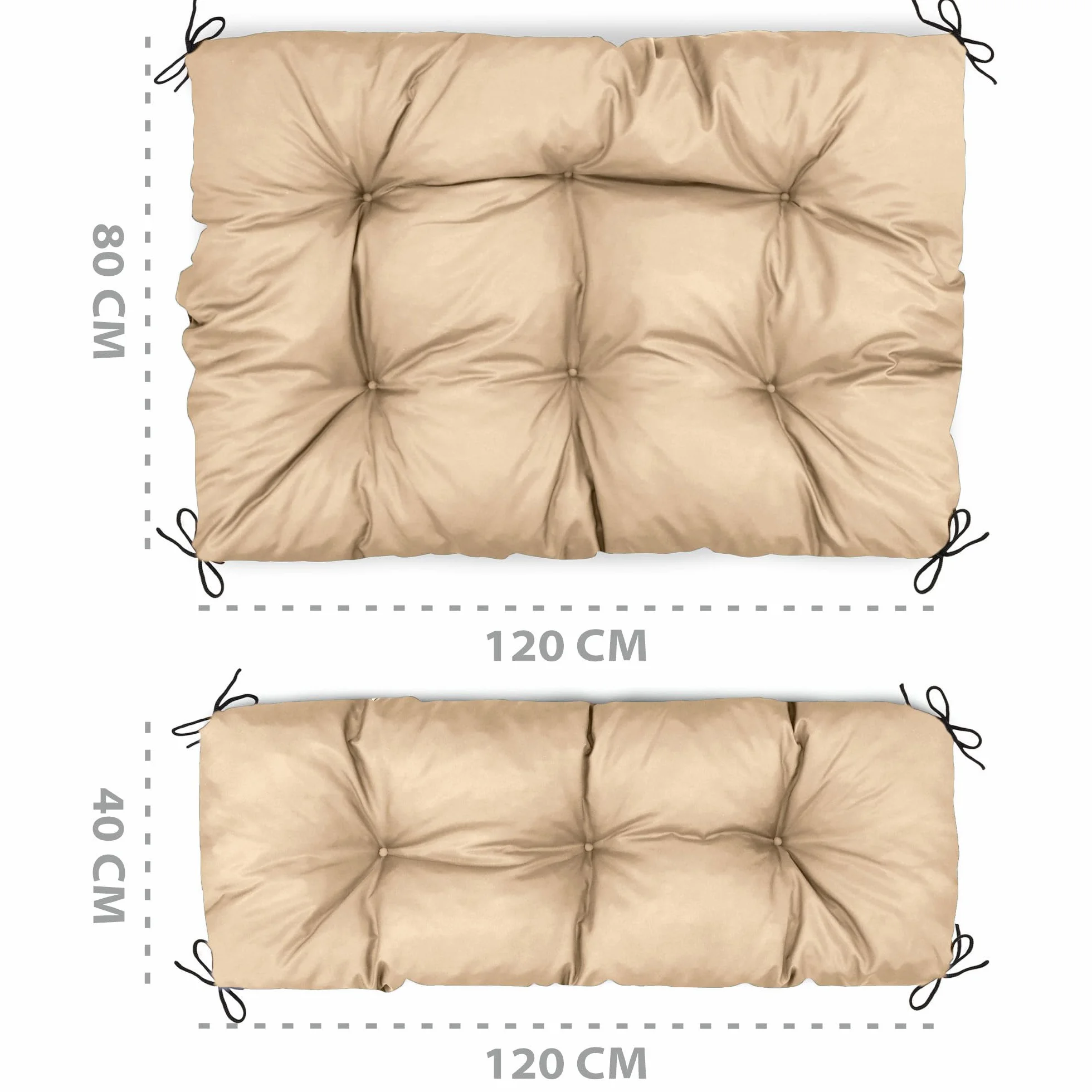 Amazinggirl Palettenkissen Outdoor Waschbar Set: 40x120 cm + 80x120 cm - Pallettensitzkissen Europaletten Sitzkissen Polster Beige