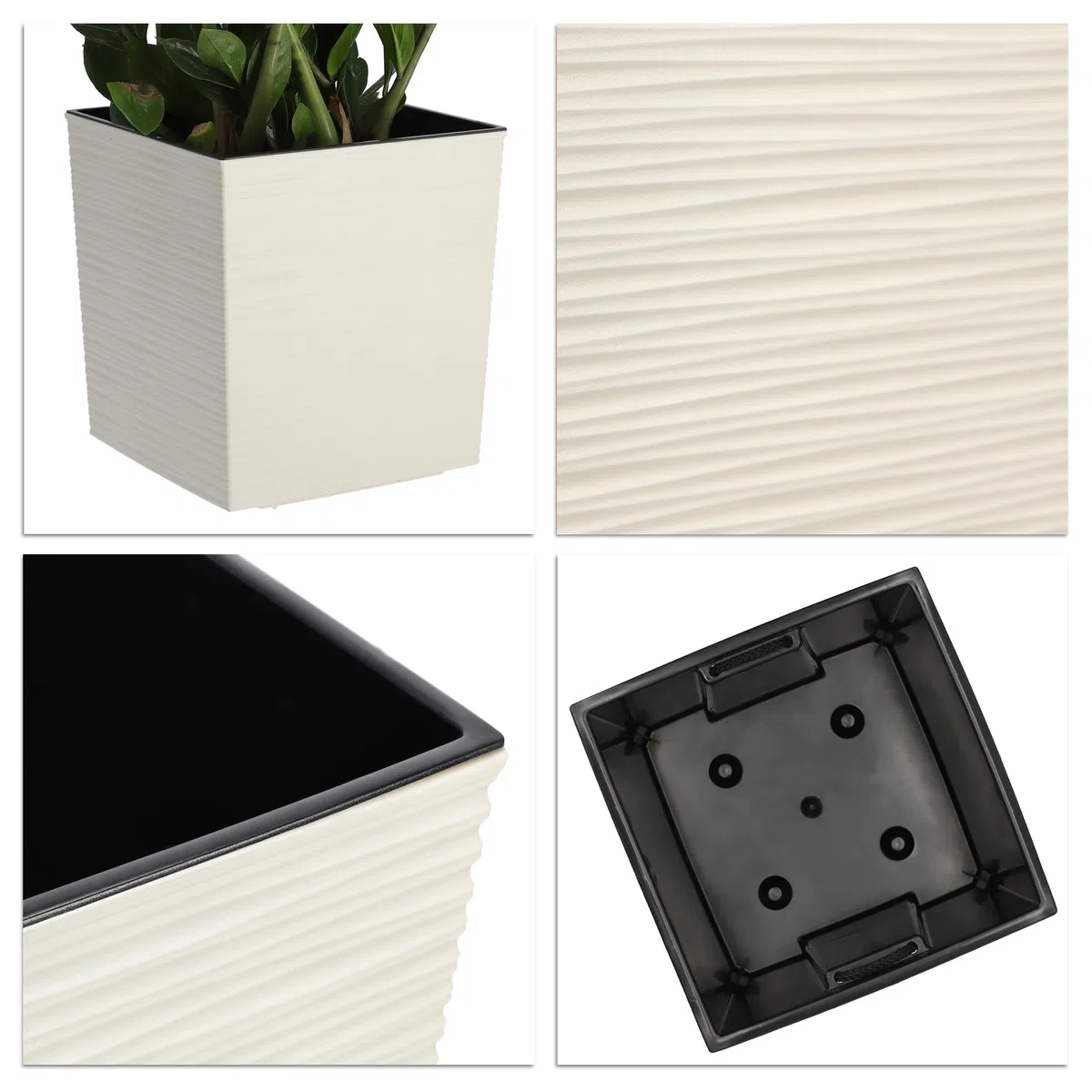 KADAX Blumentopf aus Kunststoff, wetterfester Gartentopf für Balkon, Terrasse, Innenbereich, Leichter Topf mit Einlage, Pflanzentöpf, Blumenkübel (Creme, Höhe: 41,5 cm)