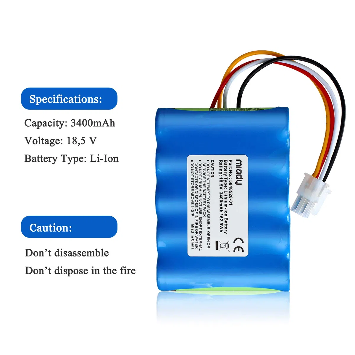 Miady Mähroboter Ersatzakku (3400mAh) Kompatible mit Gardena Sileno R100Li, R130Li, R160Li, Husqvarna Automower 310,315, 584 82 28-01, 584 82 28-02, 584 85 28-01, 589 58 62-01