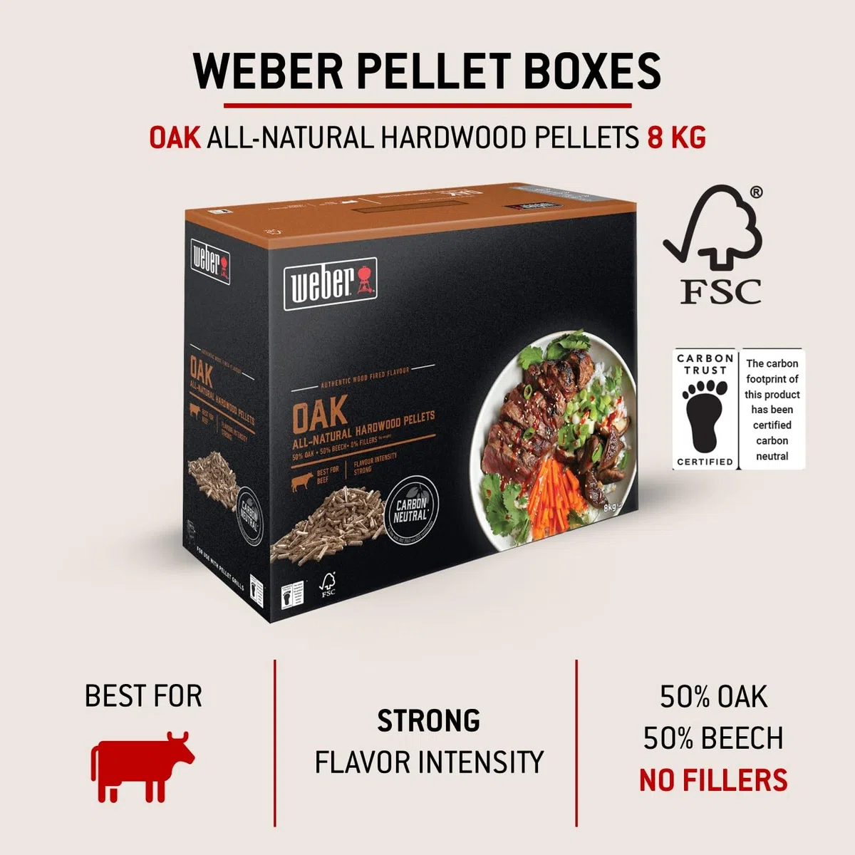 Weber Holzpellets - Eichenholz (8kg), perfekt zum Räuchern von Rind, 100% natürliche Holzpellets, EU-Produkt, nachhaltig gewonnen, FSC zertifiziertes Holz (18295)