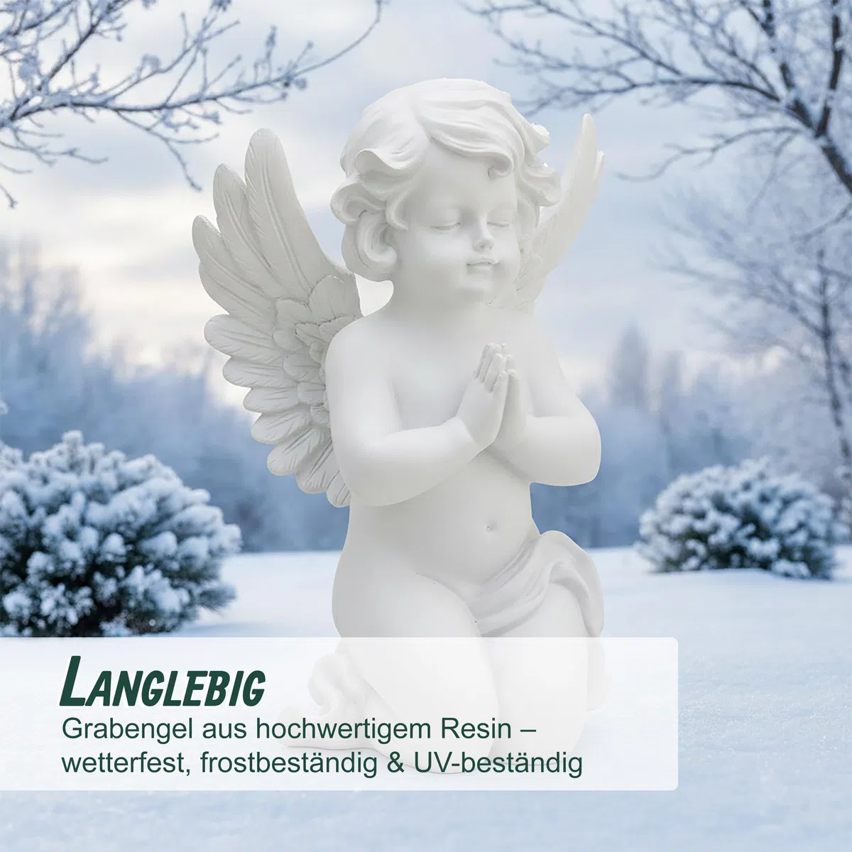 Relaxdays Grabengel betend, Kunststein, Wetter-, Frost- & UV-beständig, H x B x T: 36x22,5x18 cm, Grabschmuck, weiß
