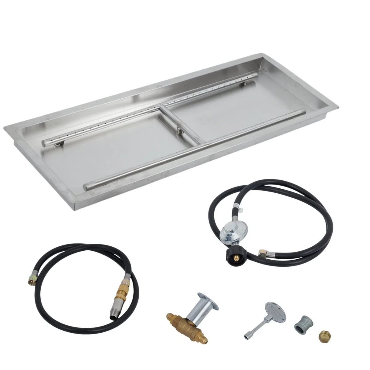 Garvee Edelstahl Feuerstellen-Brenner Einbau-Set, 76,20 x 25,40 cm Rechteckige Wanne, Dual Erdgas & Propan, Outdoor