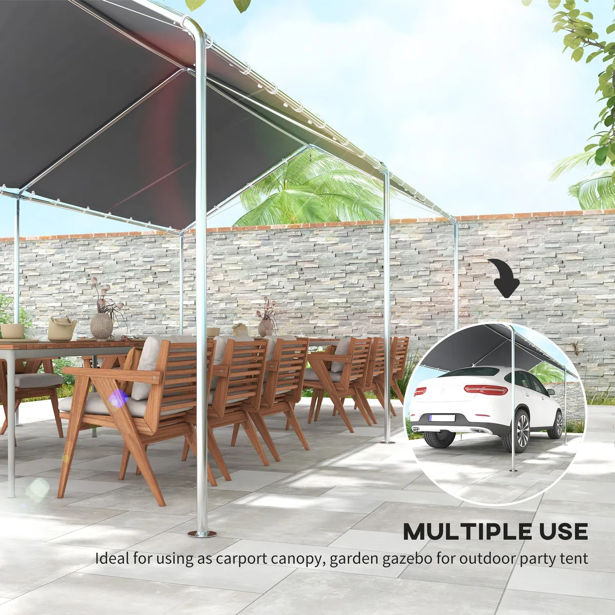 Outsunny Carport Vorzelt für Auto 6 x 3 m verzinkter Stahl Robustes Dach PE hohe Dichte grau