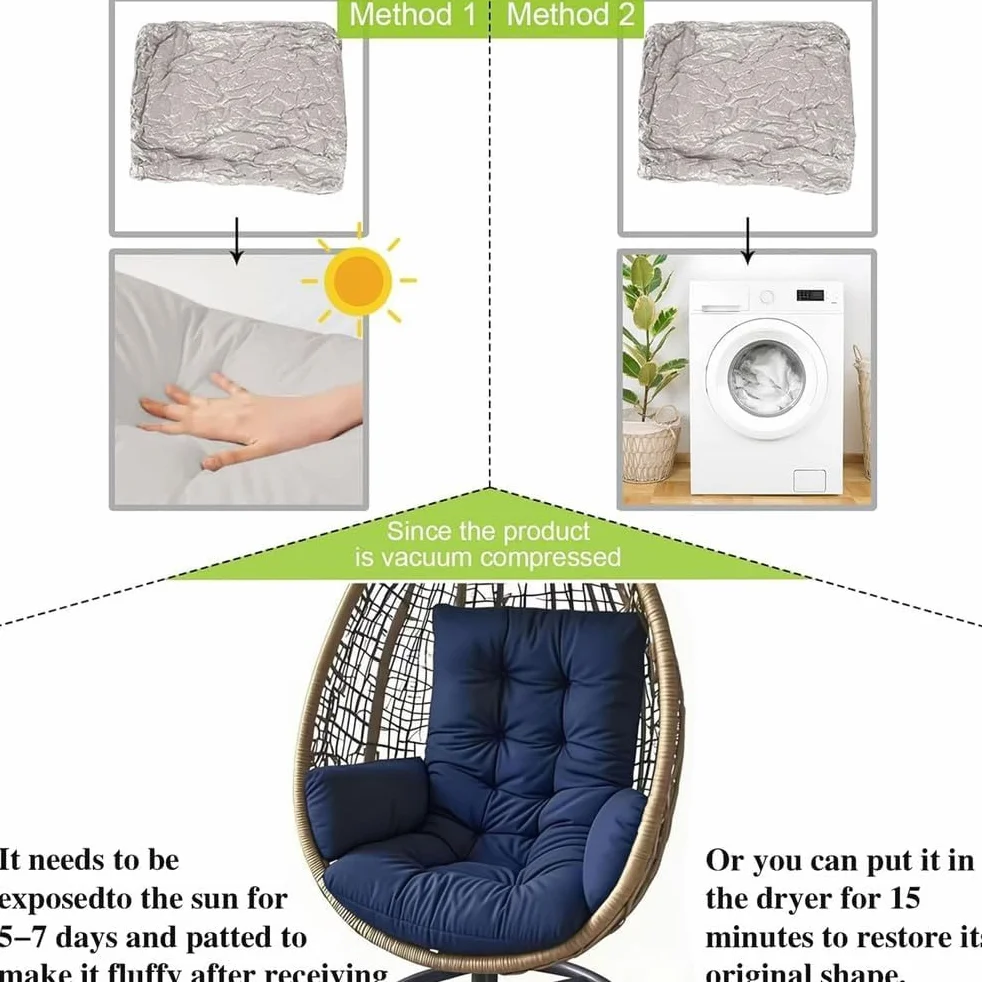 Generisch Hängesessel-Kissen,Garten Polster,Schaukelsessel-Kissen Indoor Sitzkissen Auflage für Hängeschaukel Hängekorb Outdoor Waschbar Schaukelstuhl Dicke Hängestuhl Sitzauflage,Khaki