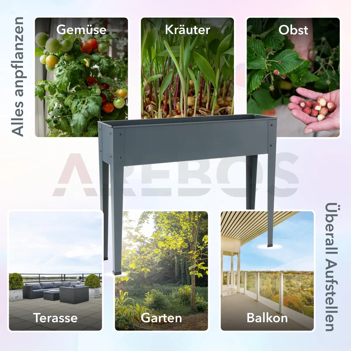 Arebos Hochbeet 101,5 x 26 x 80 cm | Frühbeet Kräuterbeet Pflanzenbeet Blumenkasten Garten Terassen Gemüsebeet Gartenbeet Blumenkübel für Balkon | ideal für den Anbau von Gemüse Obst Kräutern