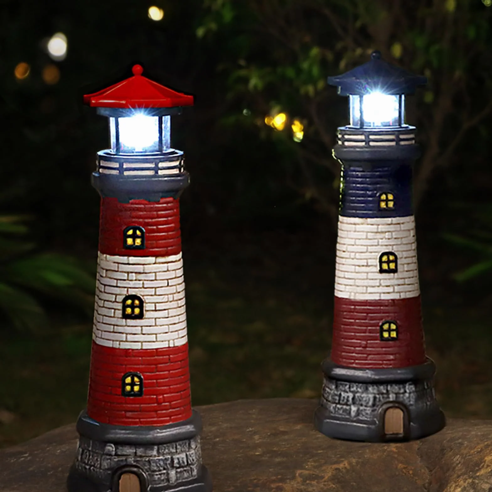 Solarbetriebene Leuchtturm Wasserdicht mit Rotierenden Leuchtfeuer Leuchtturm Solarleuchten für Hof Patio Dekoration