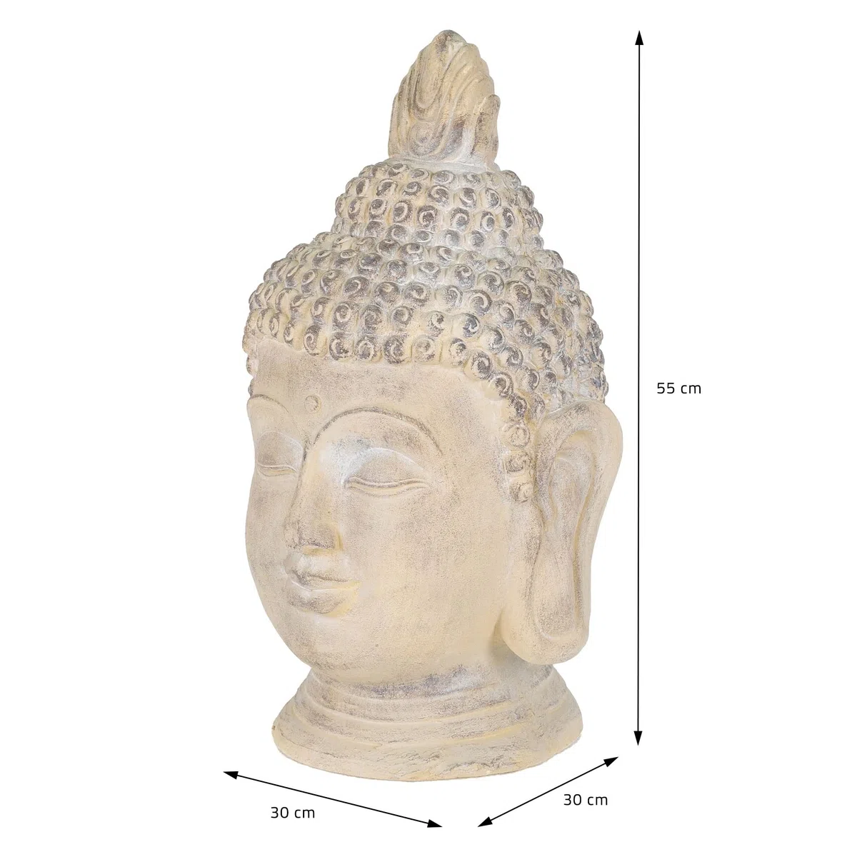 ECD Germany Buddha Figur 55 cm Beige/Grau, Kunststein Polyresin, Kopf Statue Skulptur Dekofigur Feng Shui Kunststeinfigur Dekoration Gartenfigur Asien Dekorationsobjekt Steinfigur, für Haus und Garten