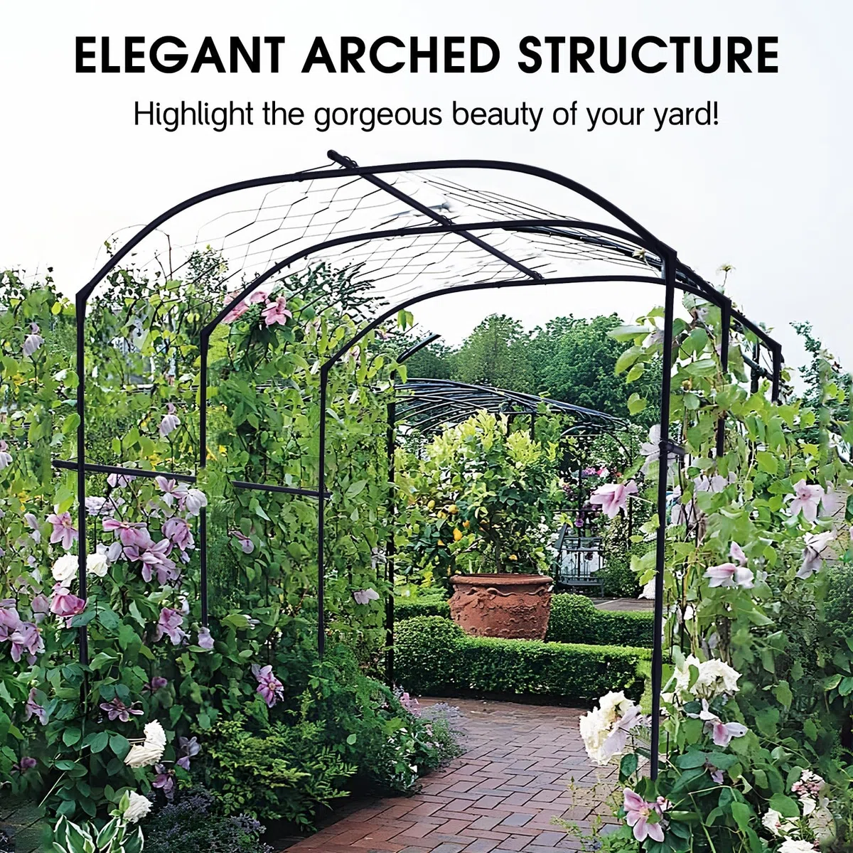 Rankhilfe gurken 220cm hohes Rankhilfe Rankbogen aus Metall Gartenbogengitter mit Gartenklammern und gedrehtem Riemen für Kletterpflanzen Wein Gemüse Obst Blumen Hof Rasen (190x180x220cm)