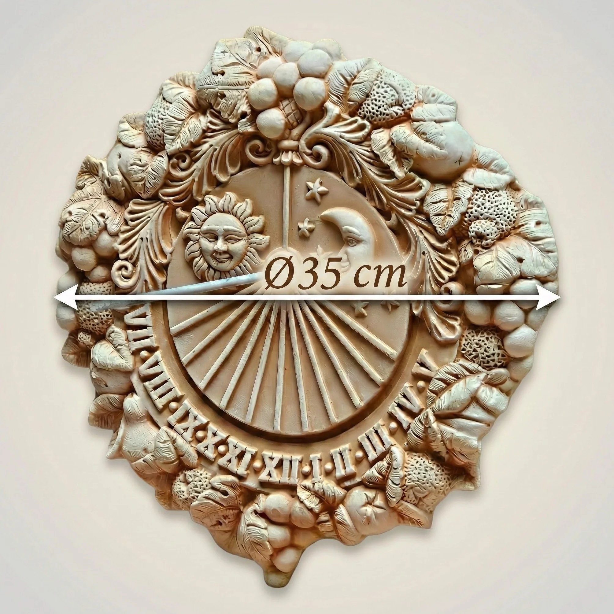 Teramico Deko Sonnenuhr Meridiana aus italienischem Terrakotta frostfest und witterungsbeständig QUALITÄTSWARE Handarbeit (Meridiana 35cm)