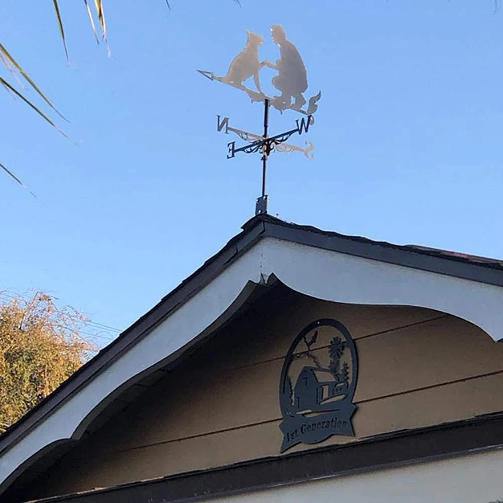 Wetterfahne aus Edelstahl, Retro Gartendekoration für den Außenbereich, Windfahne für Professionelle Messungen (Mann und Hund #49)