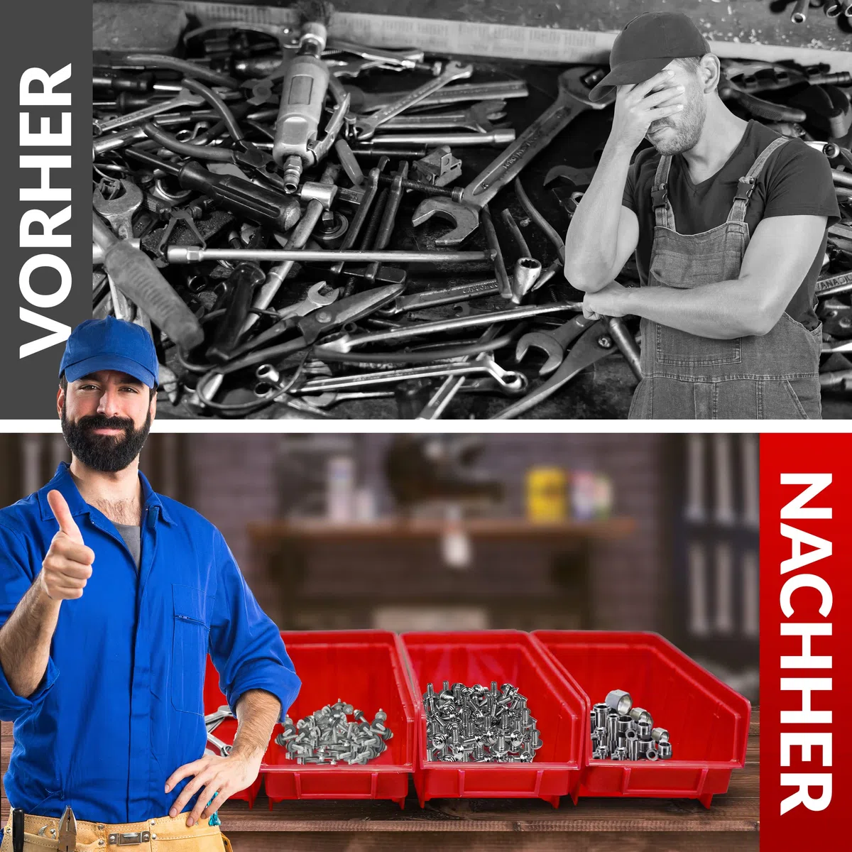 40x Stapelboxen Rot Größe 2 für Werkstatt Garage Sichtlagerboxen (LxBxH) 175x103x76mm Lagerboxen rote Sichtlagerkästen zur Kleinteile Aufbewahrung Stapelbox PP
