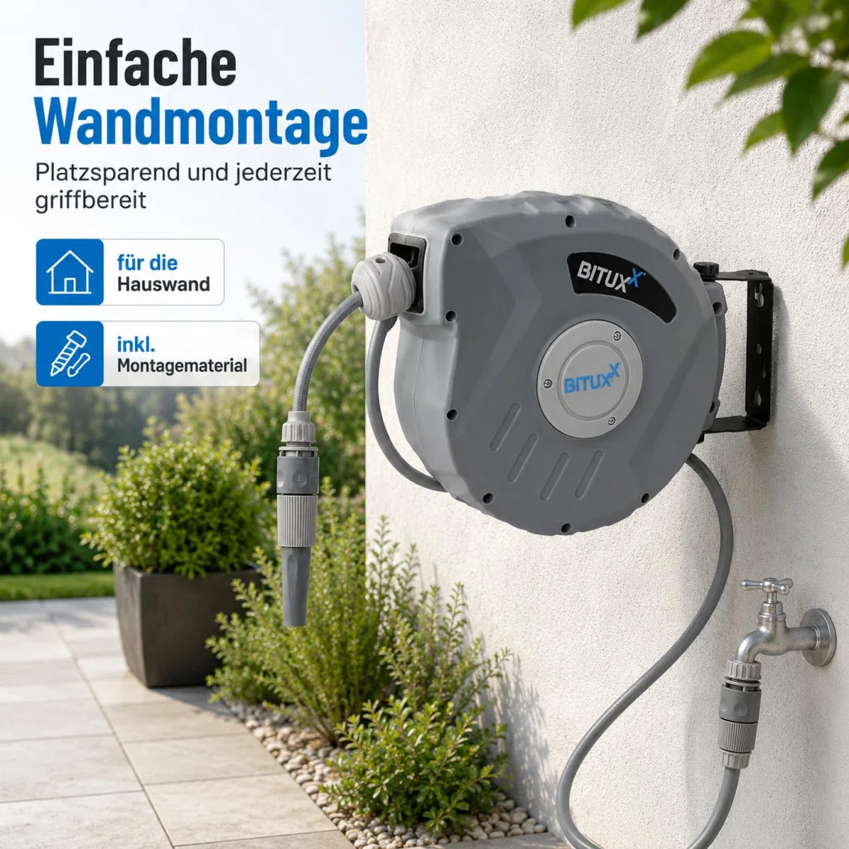 Bituxx Wand Wasser Schlauchtrommel Schlauchaufroller Wasserschlauchaufroller Schlauchbox Automatik (10 m) | Wasserschlauchaufroller, Schlauchbox, Automatik