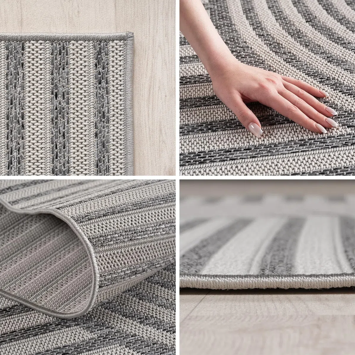 Teppium Outdoor Teppich Grau 160x230 cm, Wetterfest & UV-beständig, ideal für Küche, Balkon, Terrasse, Garten auch Wohnzimmer und Esszimmer, Skandinavisches Boho-Design