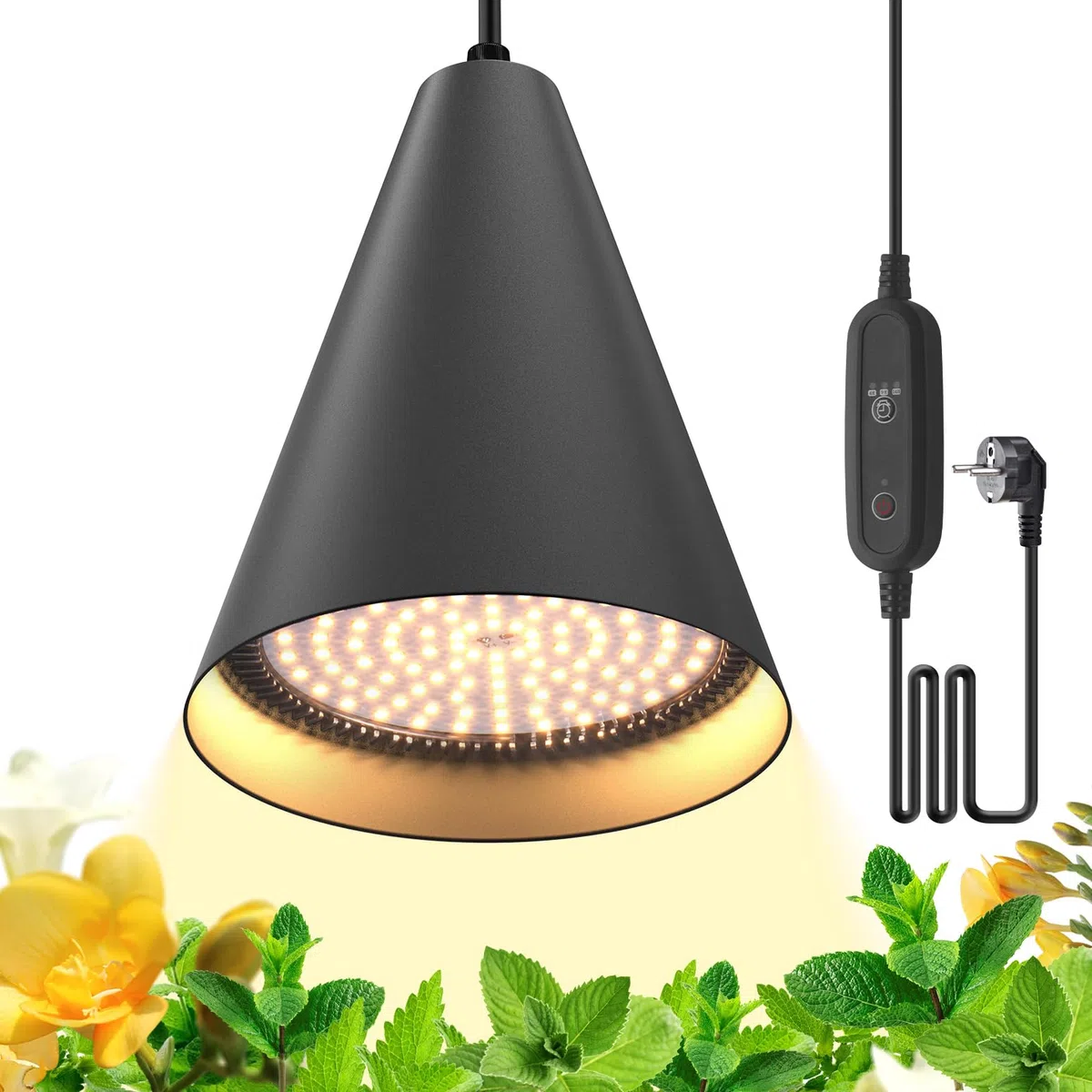 Bstrip LED Pflanzenlampe Hängend mit Timing und Hängendem System, 25W Vollspektrum 3000K Grow Lampe, 4H/9H/14H Timer, 5m Kabel & Deckenclips für Zimmerpflanzen und Blühen