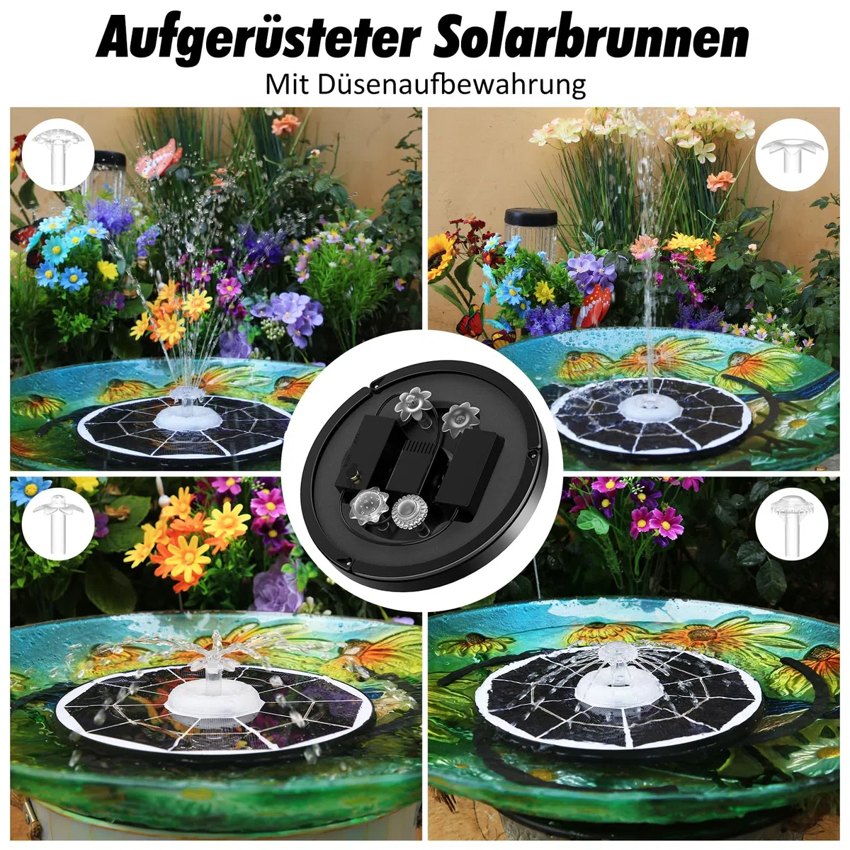 AISITIN 6.5W LED Solar Springbrunnen für Außen mit Fernbedienung, Solar Schwimmender Fontäne Pumpe mit 4 Sprüh Effekten,mit Akku und Gebührenpflichtig,Solarbrunnen für Draussen für Garten,Vogelbad