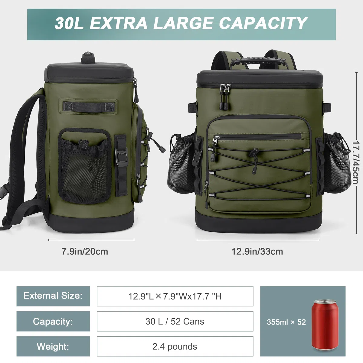 Kühlrucksack, 30L Große Thermo Kühltasche Rucksack, Wasserdicht Picknickrucksack Groß für Herren & Damen