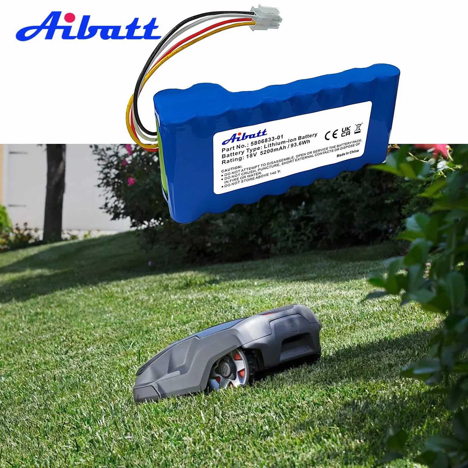 Mähroboter akku, Ersatzakku für Husqvarna Automower 320, 330X, 420, 430, 430X, 440, 450X, 520, 550 Rasenroboter, Ersatz für 580 68 33-01,580 68 33-02 akku(5200mAh/18V/93.6Wh)