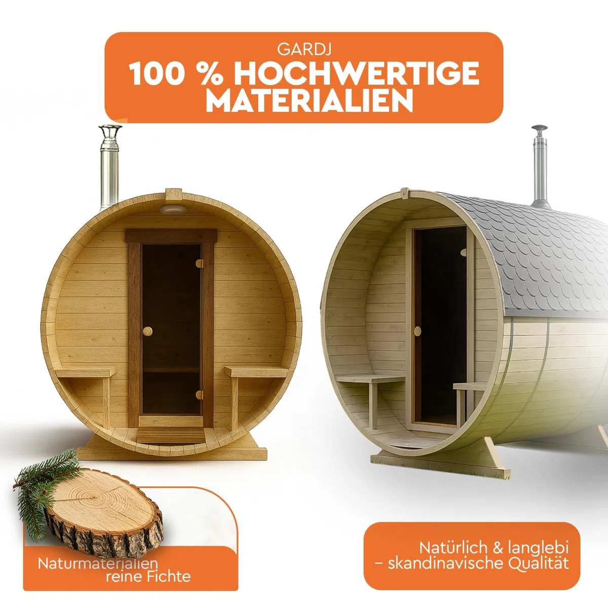 Fasssauna aus nordischer Fichte Garten Outdoor Sauna 240 cm Runde Holzofen inkl. Zubehörset