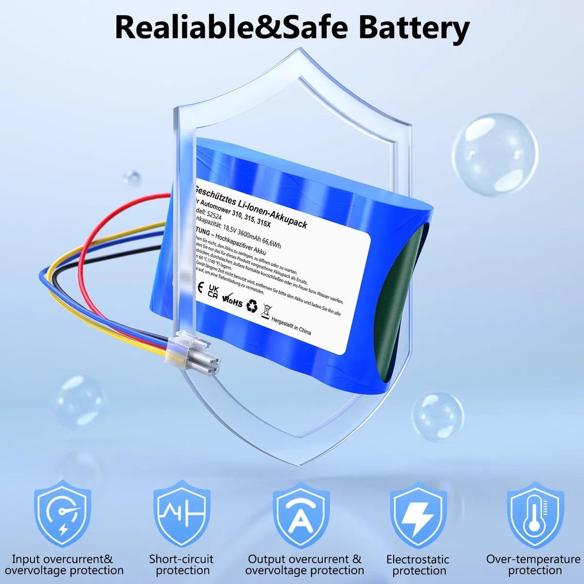Ersatzakku kompatibel mit Husqvarna Automower 310, 315, 315X, Gardena Sileno R100Li,R130Li,R160Li Rasenmäher - (3600mAh, 18.5V, Li-Ion)