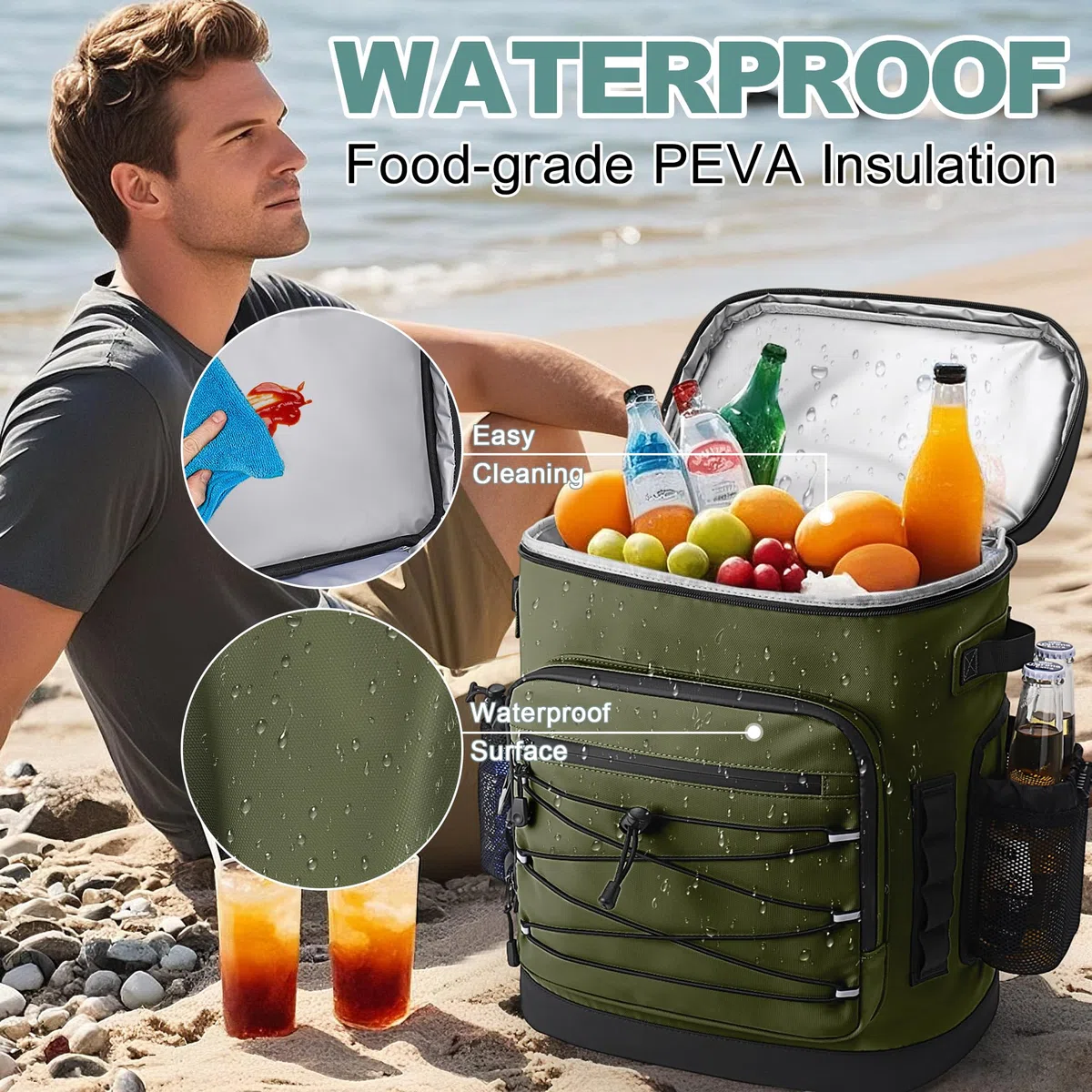 Kühlrucksack, 30L Große Thermo Kühltasche Rucksack, Wasserdicht Picknickrucksack Groß für Herren & Damen