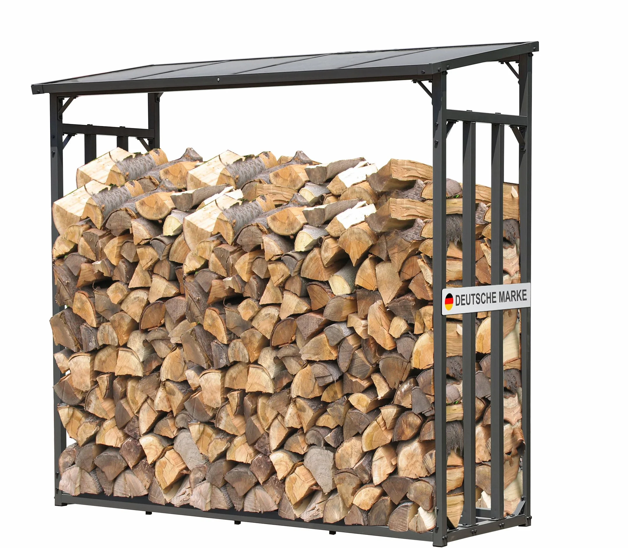QUICK STAR Metall Kaminholzregal Außen 185 x 70 x 185 cm, 40 mm Stahlprofil, Anthrazit, Wetterfest, 2,3 m³, XXL Garten Kaminholzunterstand