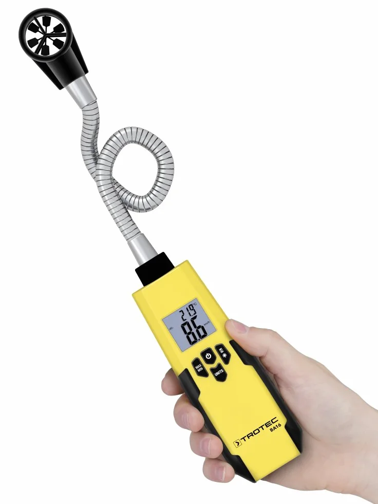 TROTEC BA16 Windmesser Anemometer Messbereich 1-30 m/s Abschaltautomatik Messwerthaltefunktion