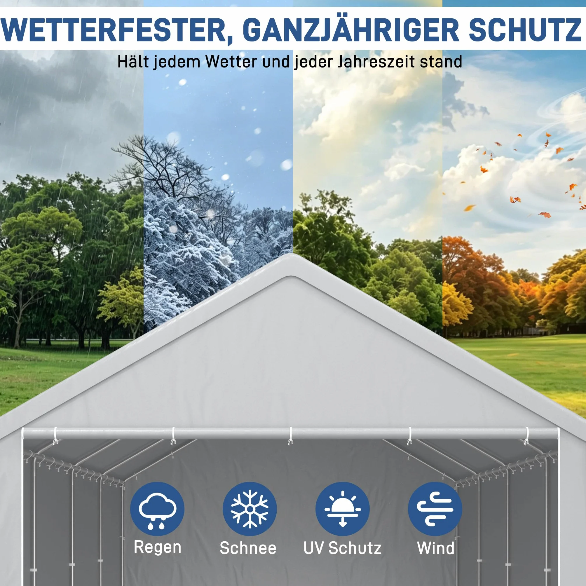 Carport Zeltgarage 4x6m, Lagerzelt mit wetterfester PE Plane, Garagenzelt mit verzinktem Stahlrahmen, mit Erdankern und Abspannseilen, Unterstand für Auto, Geräte und Gartenbedarf, Grau