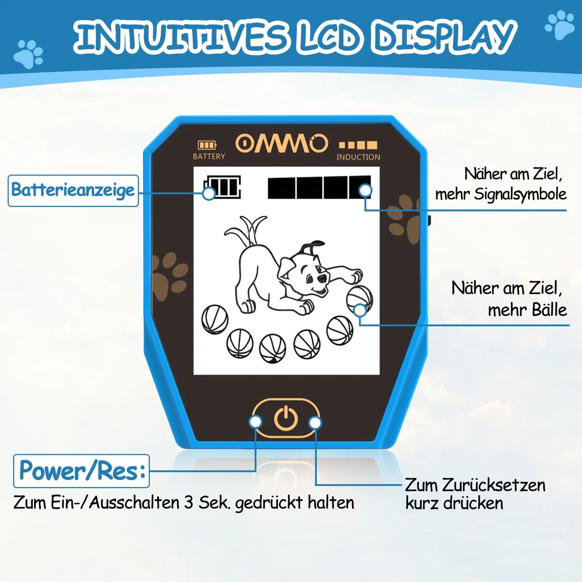 Metalldetektor Kinder, OMMO USB Wiederaufladbarer Metalldetektor mit Lustigem LCD-Display, 72-100cm Verstellbarer Leichter Metalldetektoren für Kinder, Erkundung im Freien, Azure