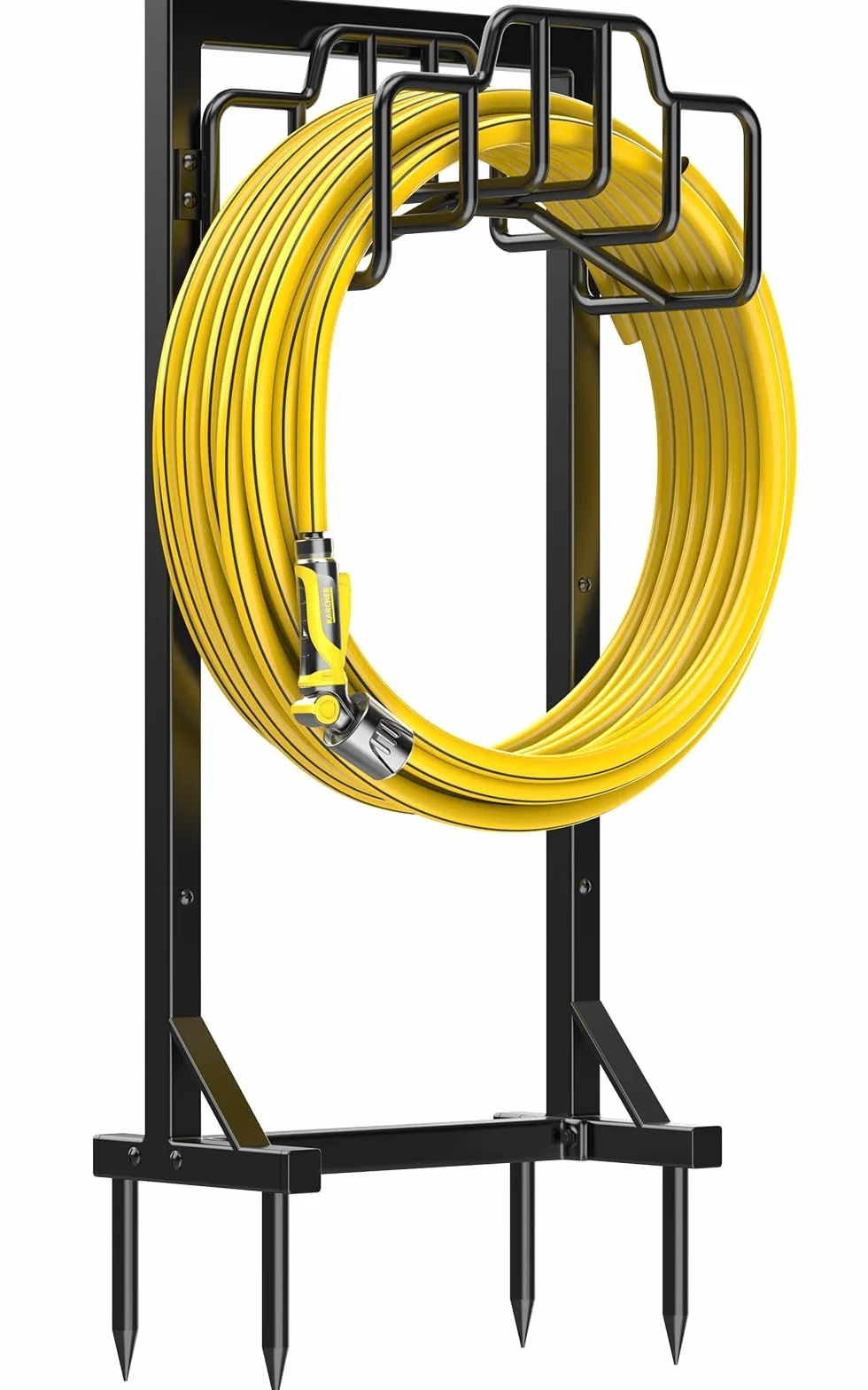 Bomclap 117CM Gartenschlauchhalter, Schlauchhalter Freistehend, Abnehmbares Metall Gartenwasserschlauch Aufbewahrungsorganizer, Heavy Duty Gartenrohrständer mit Aufbewahrungskorb, Schwarz