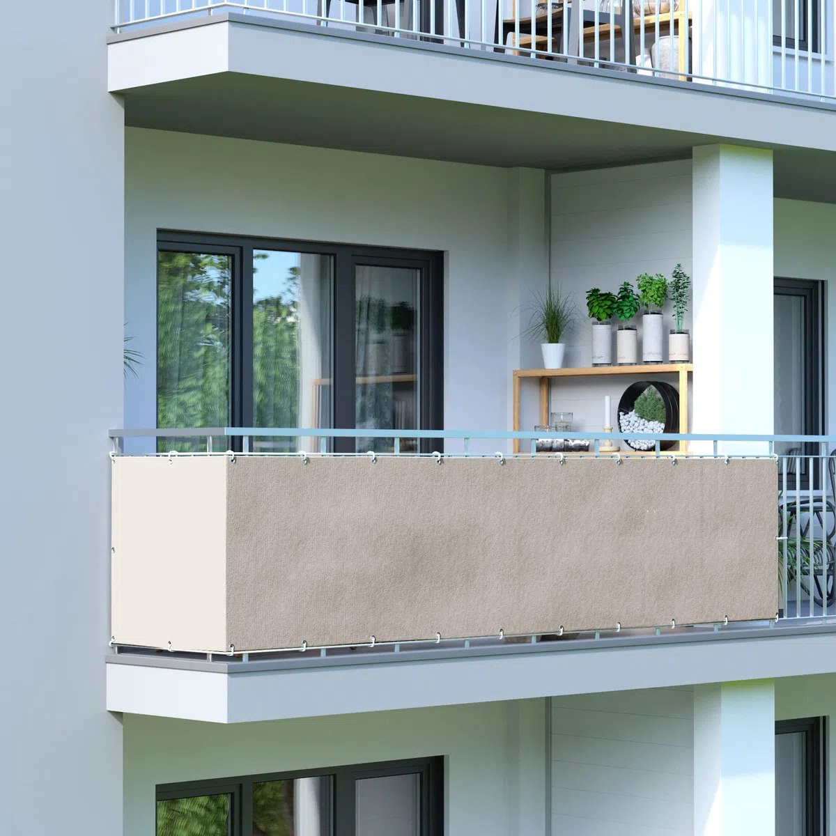 jarolift Balkonbespannung Basic, Balkon Sichtschutz Windschutz Sonnenschutz Balkon-Verkleidung, Wasserdicht, 600 x 90 cm, (24 Ösen) Creme