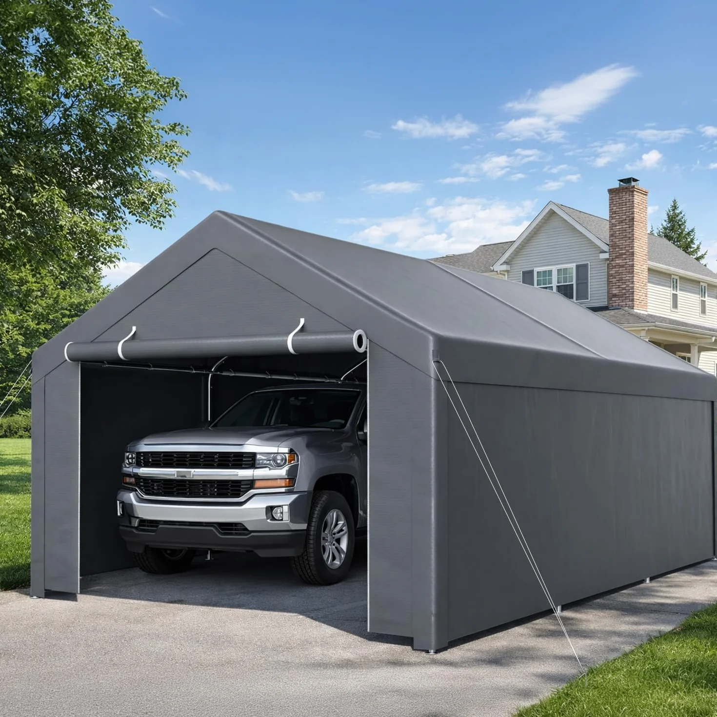 Zeltgarage Carport 3x6m Garagenzelt mit wetterfester PE Plane, Winterfest, UV-beständig, Lagerzelt Unterstand Geräteschuppen für Auto, SUV, LKW