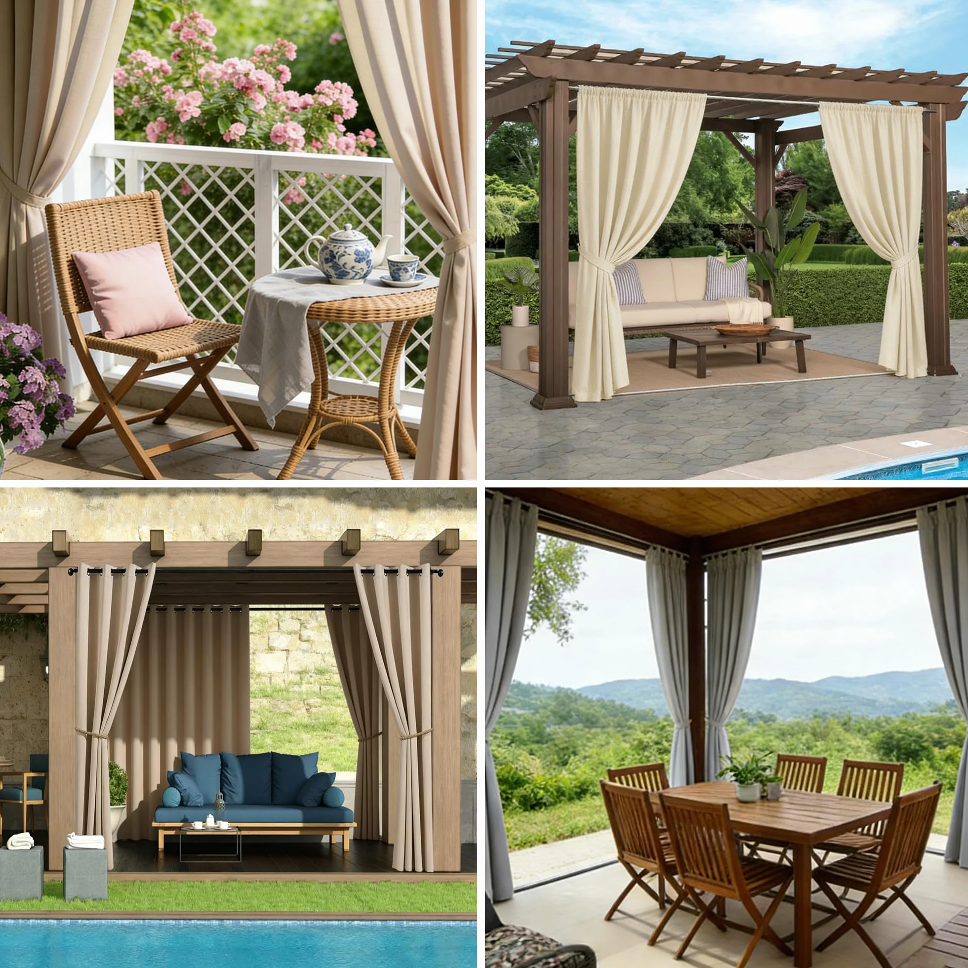 Outdoor-Vorhang wetterfest, 1 Stück blickdichte Sonnenschutzgardine mit Ösen, wasserdicht – in 24 Farben als Sichtschutz für Veranda, Pavillon & Laube - H213 x B132cm