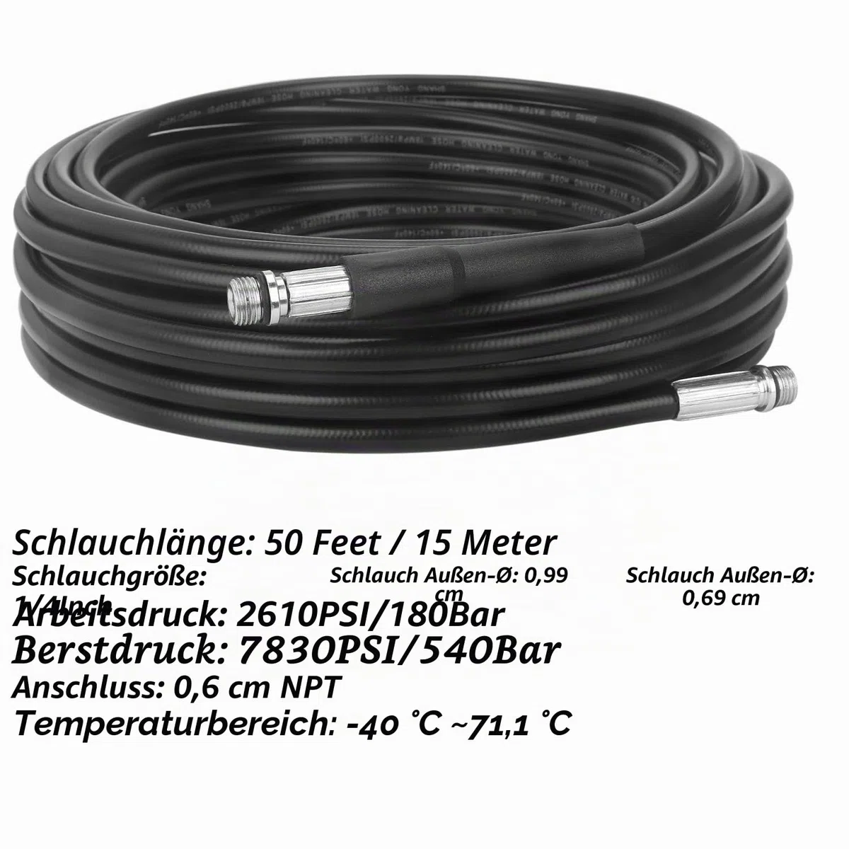 STYDDI Rohrreinigungsschlauch Set für Kärcher K2,K3,K4,K5,K6,K7, Abflussreiniger Schläuche mit Düsen Starr + Rotierend, Hochdruckreiniger Schlauch für Abfluss Reinigen inkl. Adapter, 15m, 180bar