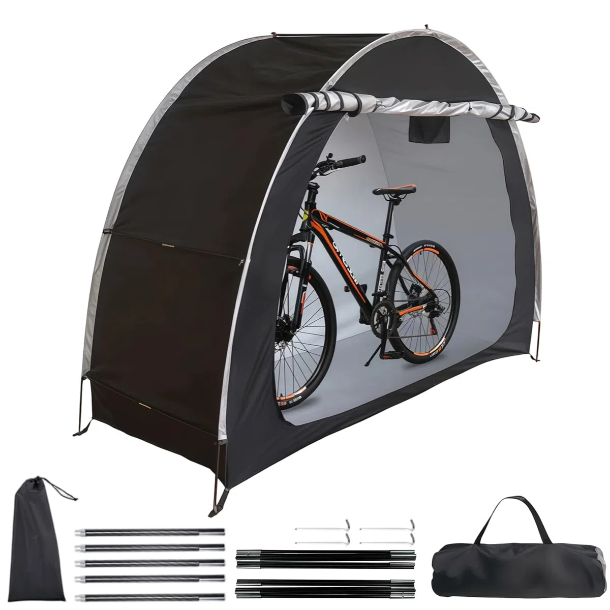 Fahrradlagerzelt für Fahrräder, Fahrradzelt 200 * 88 * 165CM, Außendurchführbares 210D Oxford Wasserdichtes Fahrradcover mit Lüftungsfenster, für Fahrräder, Rasenmäher, Gartengeräte(Schwarze