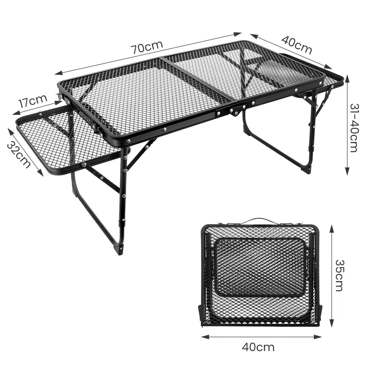 Faltbarer Campingtisch aus Aluminiumlegierung für Outdoor, Leichter Picknicktisch mit Schubladen & Doppel-Ebenen-Tischplatte, Tragbarer Gartentisch für Grill, BBQ, Strand, Wandern