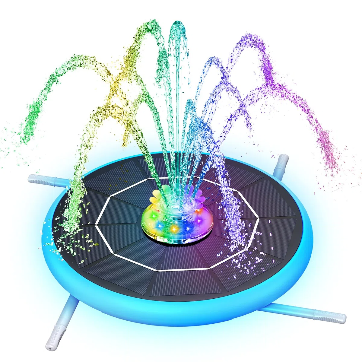 AISITIN 6,5W LED Solarbrunnen für Draussen Verbessert mit 3300mAh Akku, Solar Schwimmender Fontäne Pumpe mit Verschiedene Sprüh Effekten,mit Lichtleiste, Solar Springbrunnen für Außen für Garten,Teich