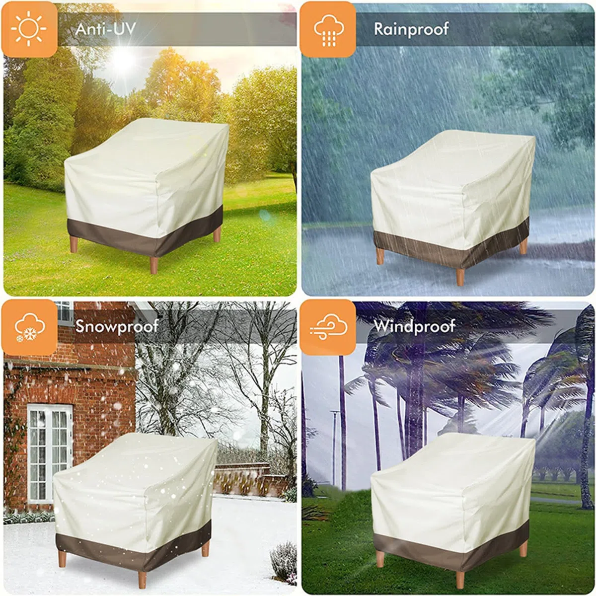 Gartenstuhl Abdeckung Wasserdicht 210D Schutzhülle für Gartenstühle, 2 Stück Stuhlabdeckung Outdoor Wetterfest Abdeckhauben für Stühle, Gartensessel Abdeckung für Gartenmöbel, 80x85x91.5cm (Beige)