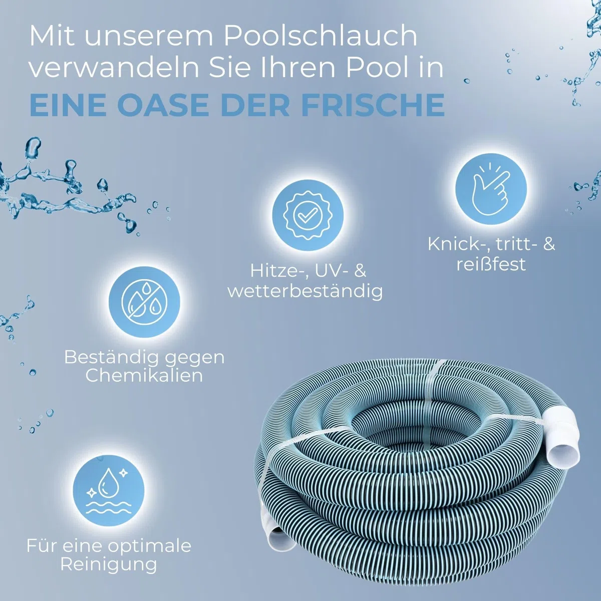 Poolschlauch 38mm I Länge 12m I Saugschlauch mit stabilen Muffen I Schwimmschlauch für Bodensauger I Pool Schlauch 38mm schwarz I Schlauch für Poolsauger I Hochwertiges Pool Zubehör