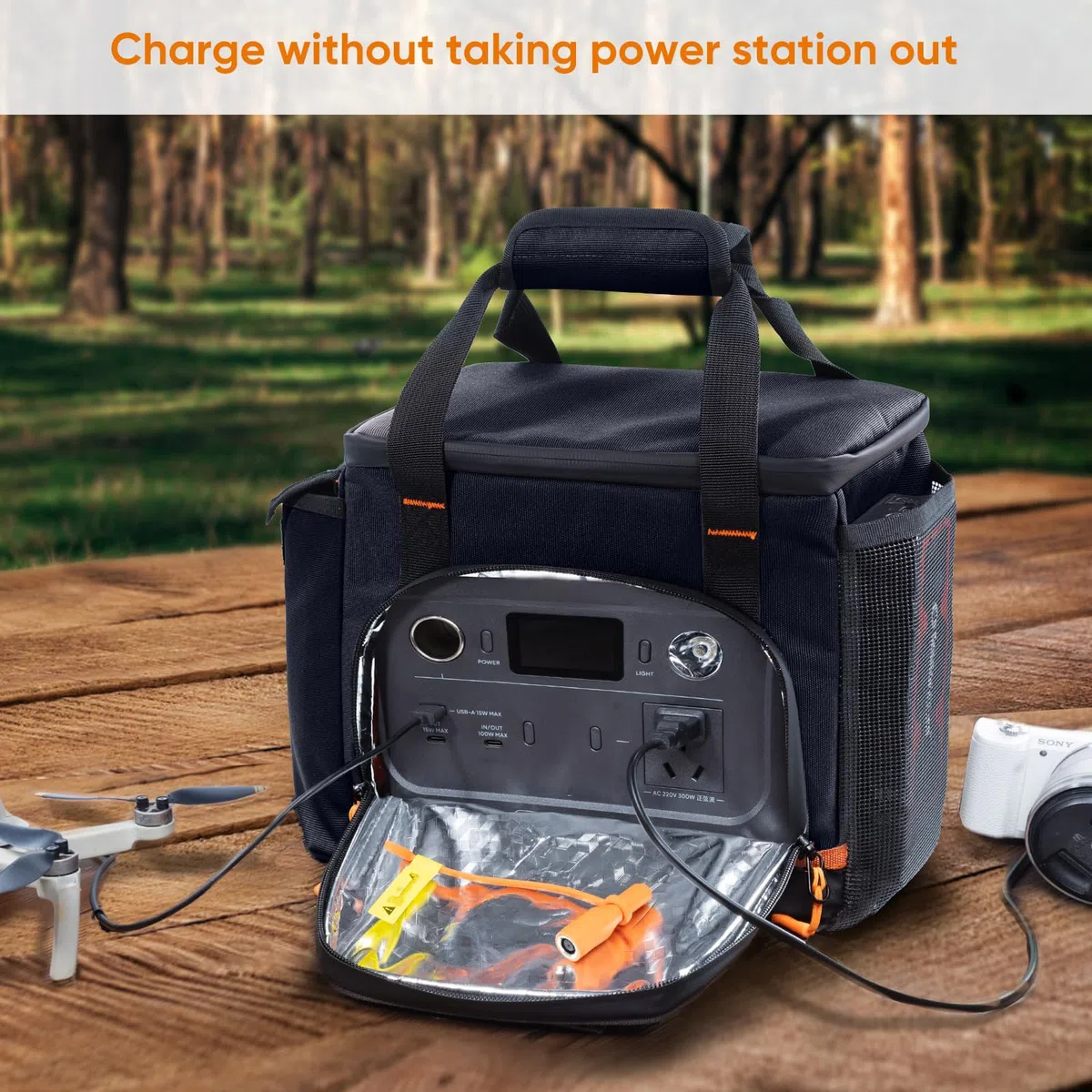 Reise-Tragetasche, kompatibel mit Jackery Explorer 300/240/160, tragbarer Kraftwerks-Aufbewahrungskoffer mit wasserdichtem Boden und Vordertaschen für Jackery Zubehör, Solargenerator