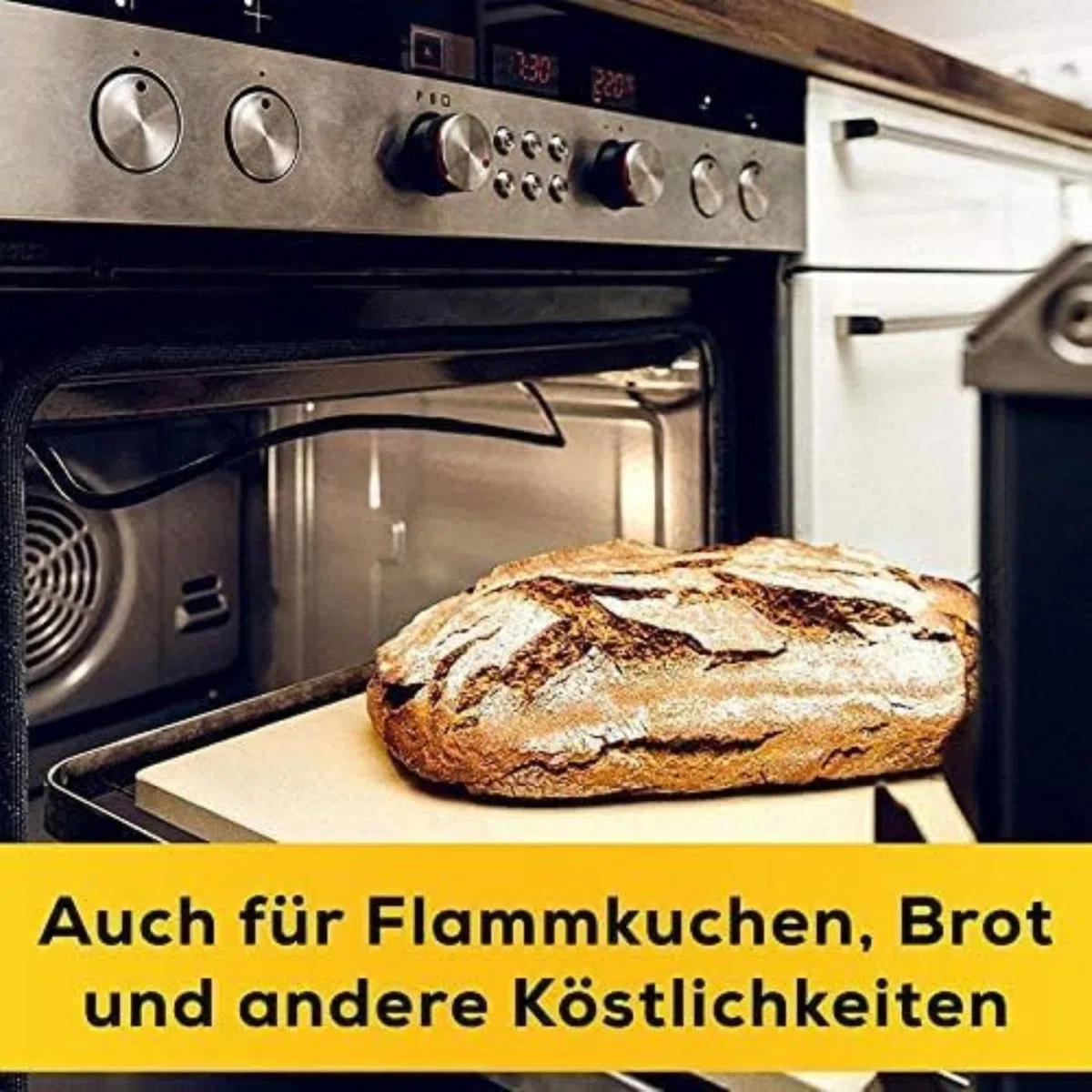 GARCON Pizzastein Set eckig – Pizza Stein für Backofen & Grill, 3-teilig inkl. Pizzaschieber & Rezeptbuch, ideal für Pizza, Flammkuchen & Brot, knuspriger Steinofenboden
