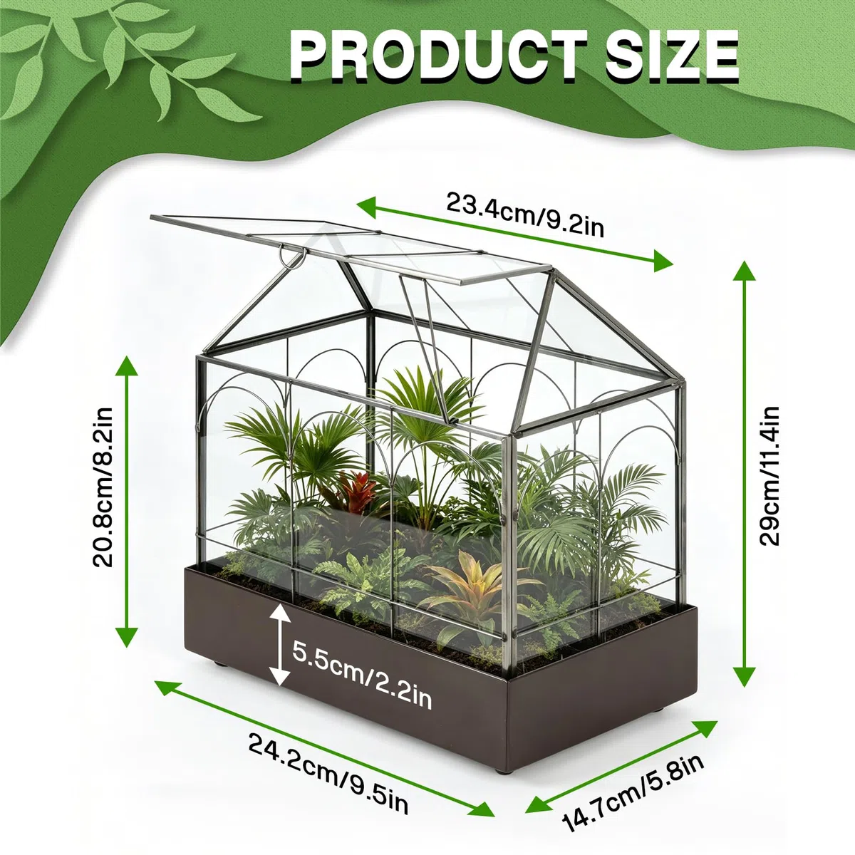 Pflanzenterrarium, 24,2 x 14,7 x 29 cm Glas Geometrisches Terrarium mit Auffangschale, Geschlossene Mikro Landschaftsbox für Sukkulenten, Farn (Ohne Pflanzen)